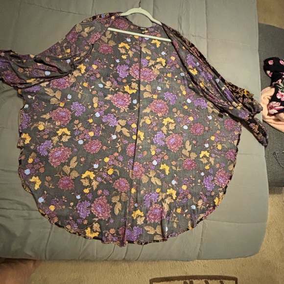 Torrid Black Kimono with Purple and Gold Floral Design - Picture 9 of 15